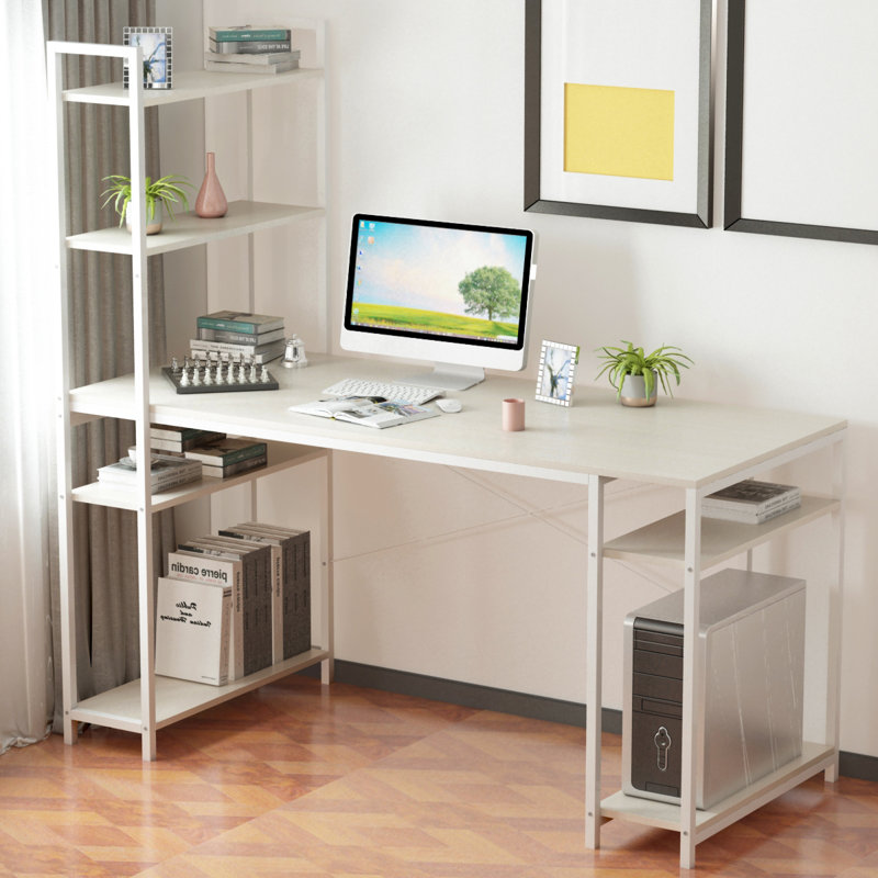 Latitude Run® Corner Computer Desk With Storage Shelf Wooden Desktop